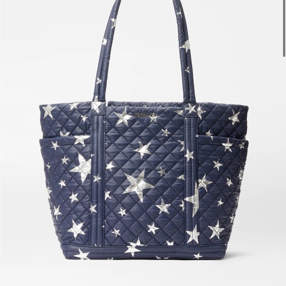 MZ Wallace Star-Patterned Quilted Tote Bag - Navy and Silver
